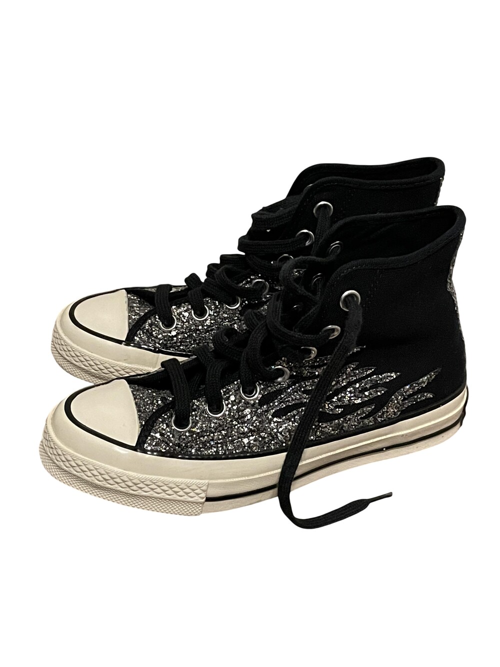 Converse Chuck Taylor All Star 70 Shoes Womens Size 5.5 Black Glitter Flames